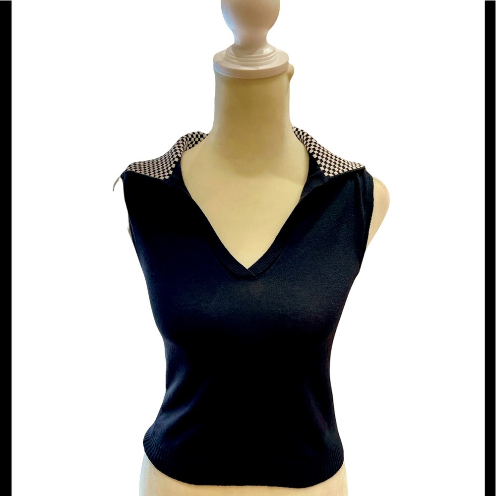 Armani Jeans - Italian Navy- light knit top, sleeveless with checkerboard color
